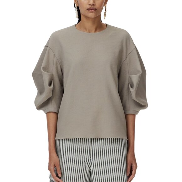 Tibi chalky drape pleat sleeve top in mink grey, size 12 - Picture 2 of 8